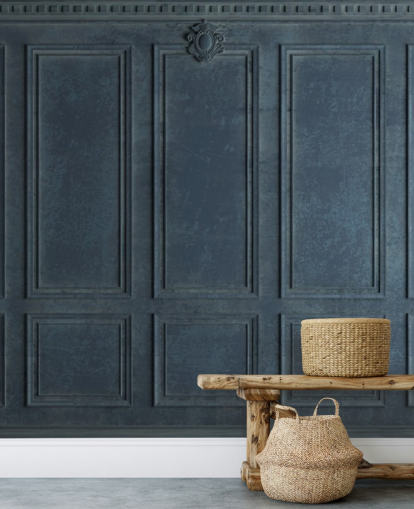 carta da parati con pannelli in legno blu scuro