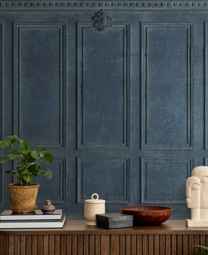 dark blue navy wood panelling wallpaper