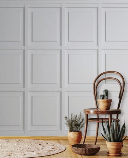 papel pintado de panel de madera en tonos blancos