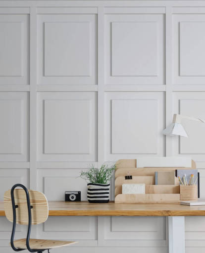 papel pintado de panel de madera en tonos blancos