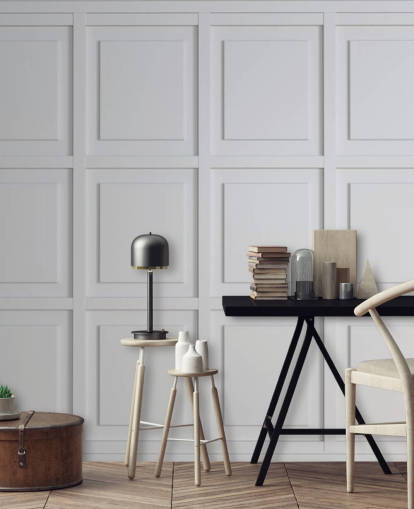 papel pintado de panel de madera en tonos blancos