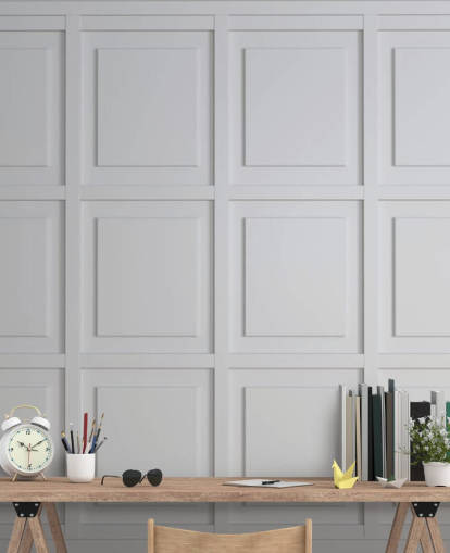 papel de parede de painel de madeira em tons brancos