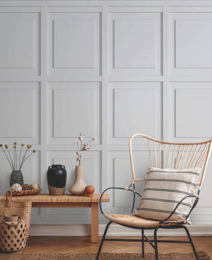 papel pintado de panel de madera en tonos blancos