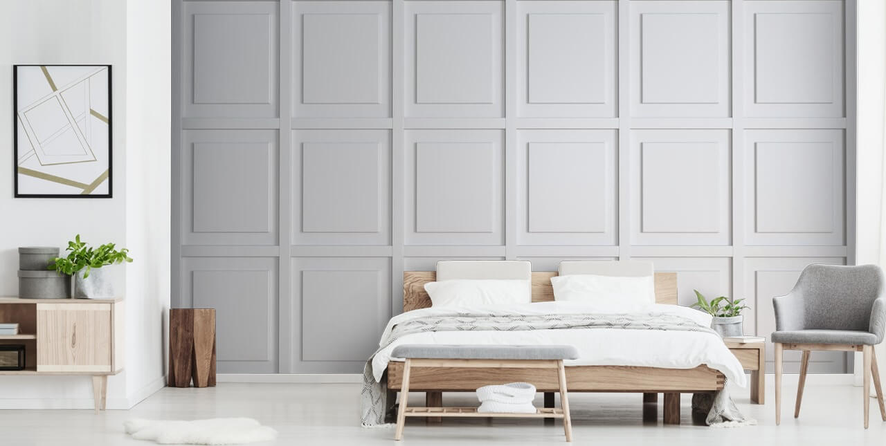 papel pintado de panel de madera en tonos blancos