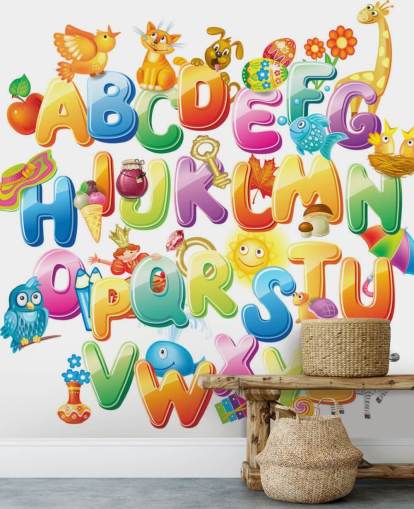 Decorazione murale con alfabeto per bambini con immagini
