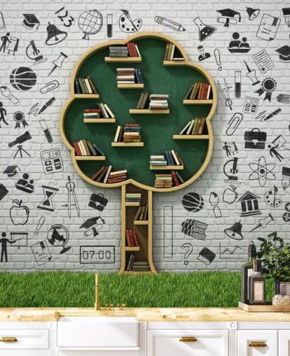 Træ Book Hylde Tree Book Shelf Wallpaper 