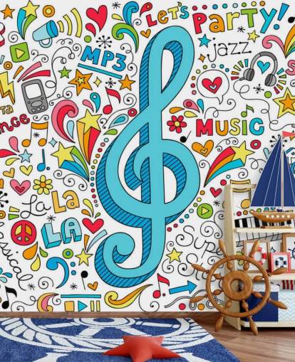 Muurschildering Groovy Music Doodles Muurschildering Groovy Music Doodles
