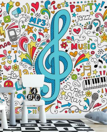 Muurschildering Groovy Music Doodles