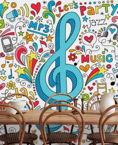 Mural de pared Groovy Music Doodles