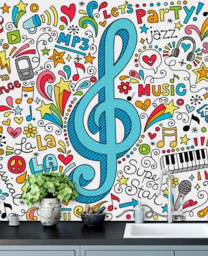 Mural de pared Groovy Music Doodles