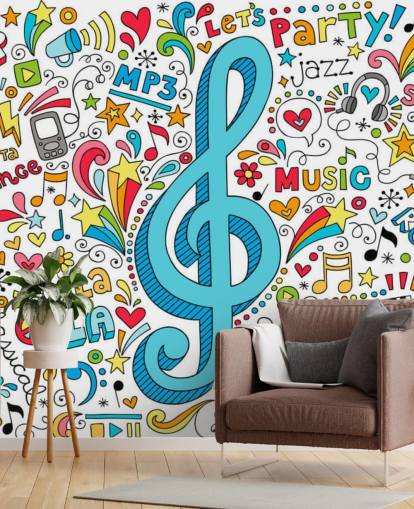 Mural de pared Groovy Music Doodles