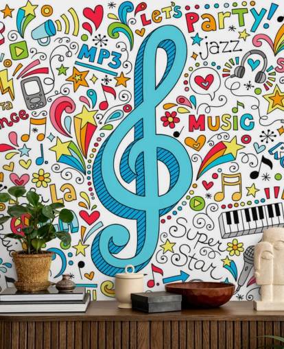 Mural de pared Groovy Music Doodles