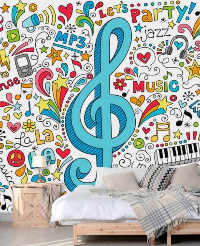 Mural de pared Groovy Music Doodles Mural de pared Groovy Music Doodles