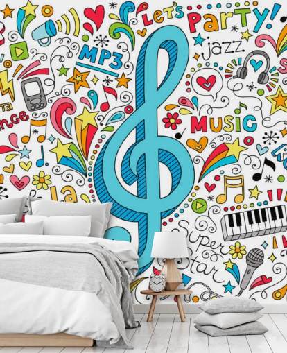 Muurschildering Groovy Music Doodles