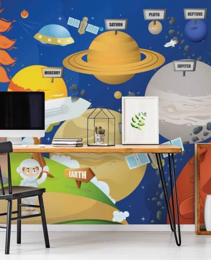murale personalizzabile con sistema solare per bambini chiamato Astronaut and Planet System per scuole e camerette per bambini murale personalizzabile con sistema solare per bambini chiamato Astronaut and Planet System per scuole e camerette per bambini