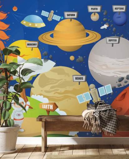 customisable kids solar system wall mural called Astronaut and Planet System for schools and kids bedrooms customisable kids solar system wall mural called Astronaut and Planet System for schools and kids bedrooms