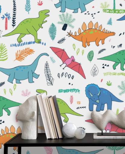 orange, blue and red dinosaur drawings wallpaper