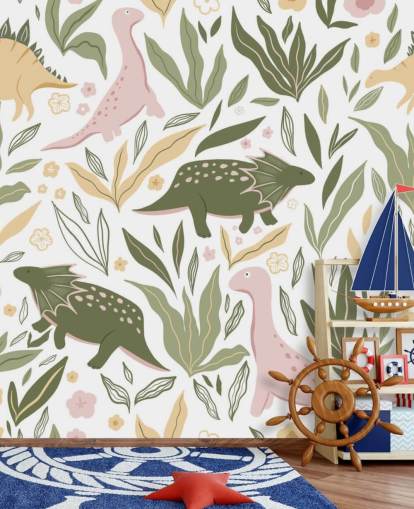 pastell grön och rosa dinosaurie tapet pastell grön och rosa dinosaurie tapet