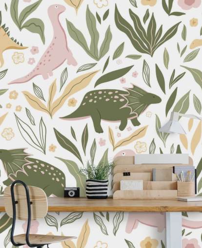pastel green and pink dinosaur wallpaper