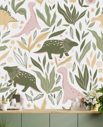papel pintado dinosaurio verde pastel y rosa papel pintado dinosaurio verde pastel y rosa