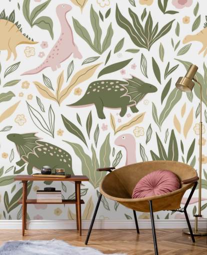 pastel green and pink dinosaur wallpaper