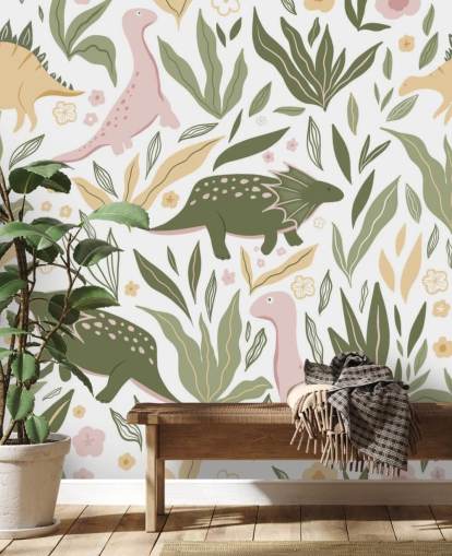 pastel green and pink dinosaur wallpaper