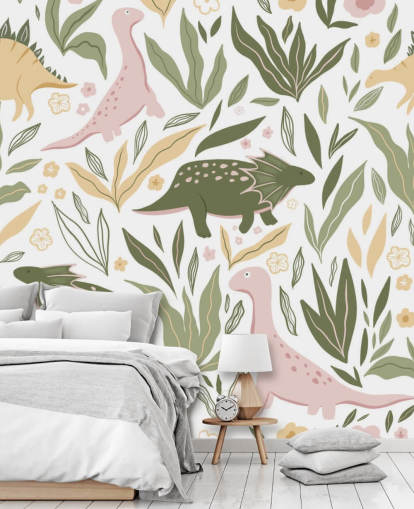 pastelgroen en roze dinosaurusbehang pastelgroen en roze dinosaurusbehang