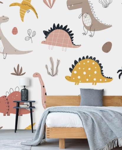 pink, grey and yello dinosaur wallpaper