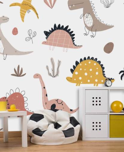 pink, grey and yello dinosaur wallpaper