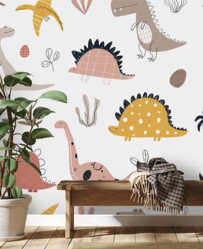 papel de parede dinossauro rosa, cinza e amarelo papel de parede dinossauro rosa, cinza e amarelo