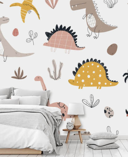 rosa, grå och yello dinosaurie tapet