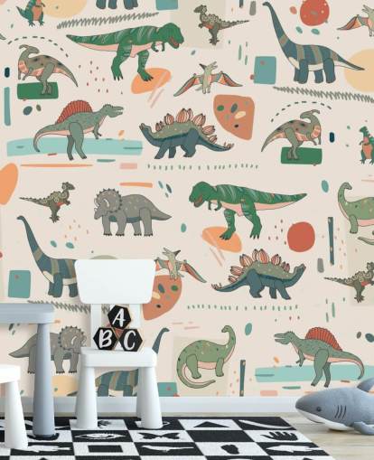 papel pintado dinosaurio verde, azul y rojo papel pintado dinosaurio verde, azul y rojo