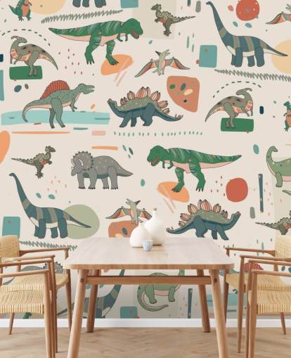 green, blue and red dino wallpaper