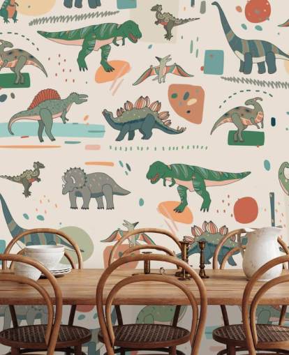 green, blue and red dino wallpaper