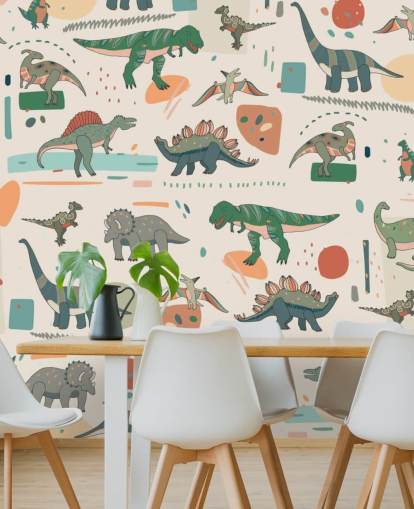 papel pintado dinosaurio verde, azul y rojo papel pintado dinosaurio verde, azul y rojo