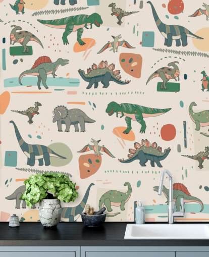 green, blue and red dino wallpaper