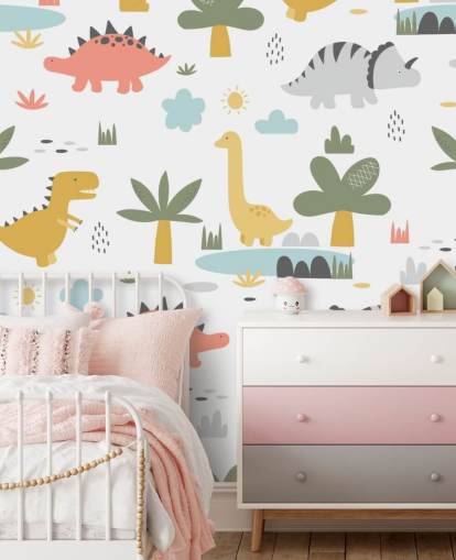 bunte Dinosaurier-Cartoons Tapete