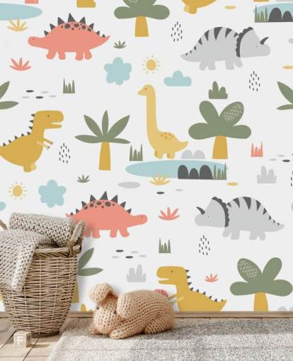 bunte Dinosaurier-Cartoons Tapete