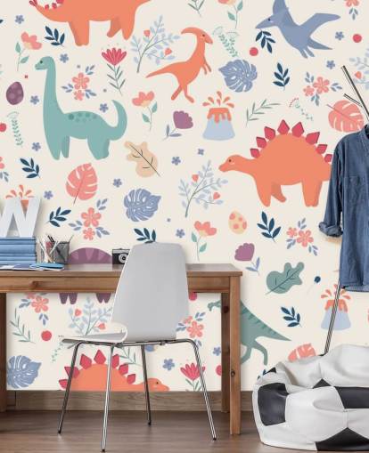 schattig kleurrijk dinosaurussen behang