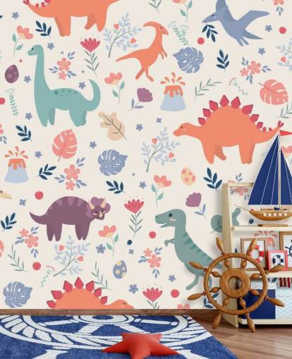 papel pintado de dinosaurios de colores lindos