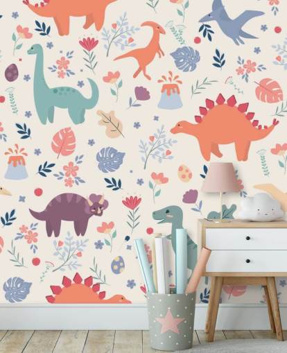 papel pintado de dinosaurios de colores lindos