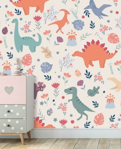 papel pintado de dinosaurios de colores lindos