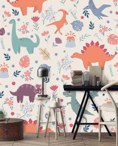 papel pintado de dinosaurios de colores lindos
