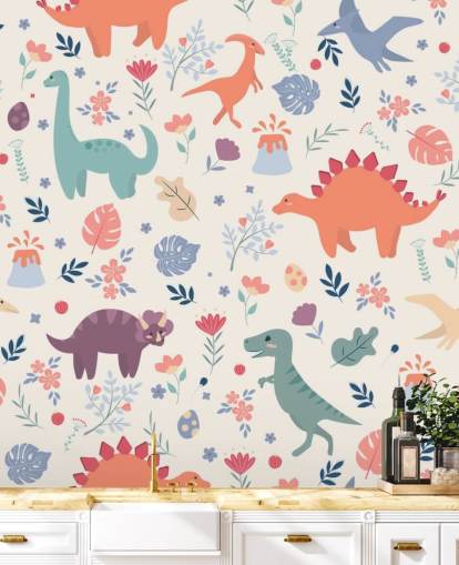 papel pintado de dinosaurios de colores lindos