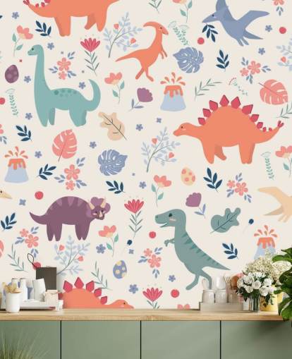 papel pintado de dinosaurios de colores lindos