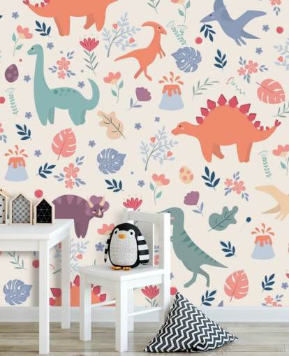 papel pintado de dinosaurios de colores lindos