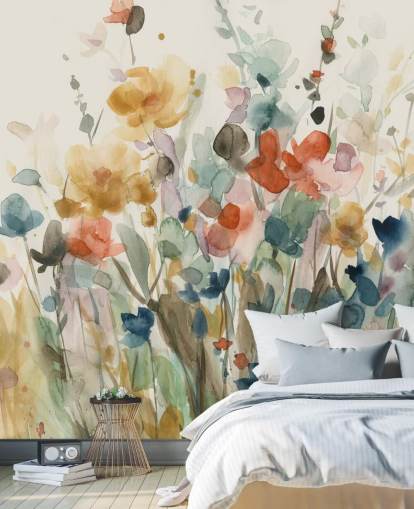 colorido papel pintado floral personalizado llamado In Full Bloom de Carol Robinson para dormitorios, salas de estar y cocinas