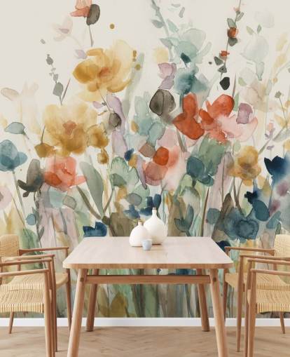 colourful custom floral wallpaper called In Full Bloom by Carol Robinson for bedrooms, living rooms and kitchens