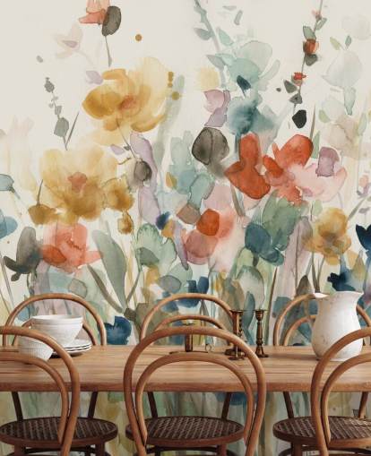 colourful custom floral wallpaper called In Full Bloom by Carol Robinson for bedrooms, living rooms and kitchens