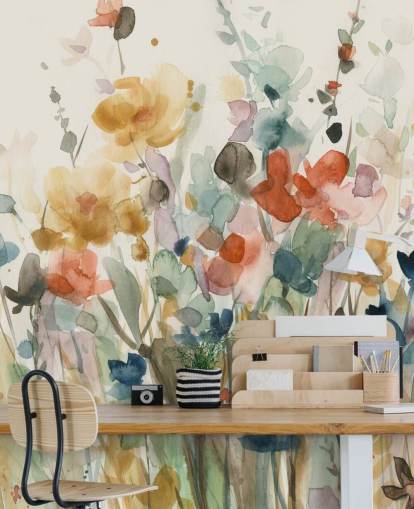 colourful custom floral wallpaper called In Full Bloom by Carol Robinson for bedrooms, living rooms and kitchens